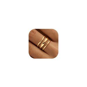 14K Gold Plated Stackable Rings Set Wavy Minimalist Chunky Thumb Statement